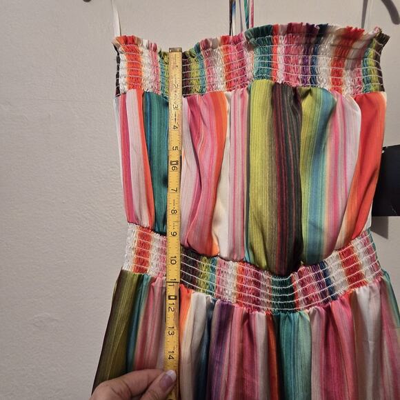 Boston Proper NWT Rainbow Stripe Maxi Dress Womens SM Tie Neck Colorful Boho - Picture 8 of 16